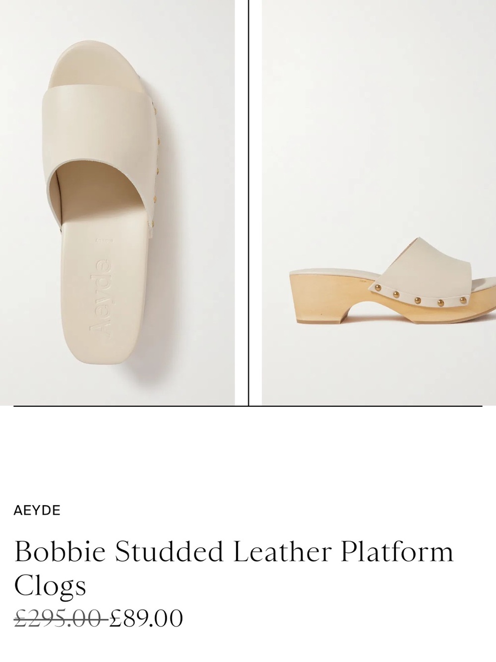Aeyde Cream Leather Studded Slide Clogs
